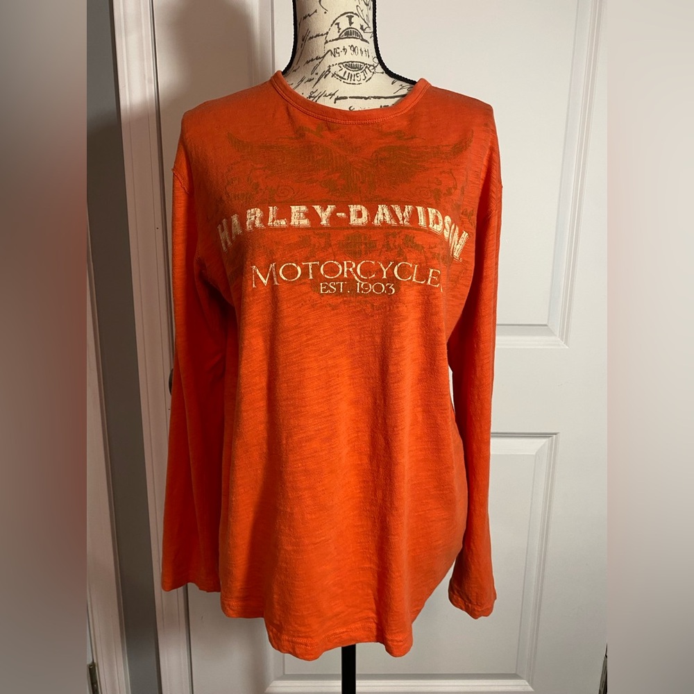 Harley-Davidson Motorcycles Orange Long Sleeve 100% Cotton Tee‎ XL N